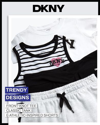 DKNY Girls Short Sets - 4 Piece Short Sleeve Shirt, Athletic Tank Top, Dolphin Shorts and Tennis Skirt Clothing Set for Girls in Saudi Arabia