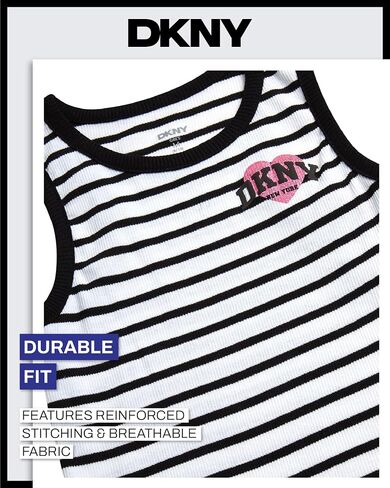DKNY Girls Short Sets - 4 Piece Short Sleeve Shirt, Athletic Tank Top, Dolphin Shorts and Tennis Skirt Clothing Set for Girls in Saudi Arabia