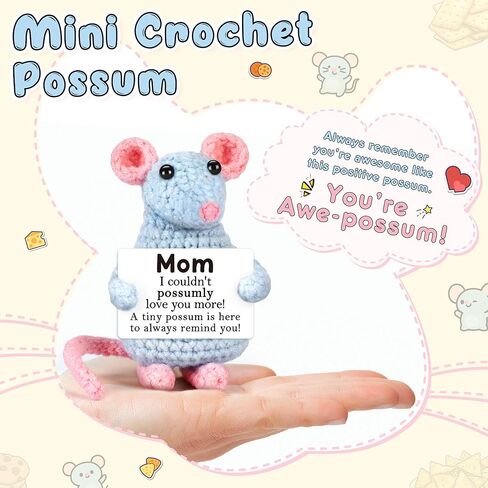 LEJIAJINW Emotional Cheer Up Inspirational Gifts for Women Friends Sister Birthday Ideas, Mini Cute Positive Crochet Opossum Funny Fathers Day for Him Men Boyfriend Dad Husband Anniversary Valentines in Kuwait