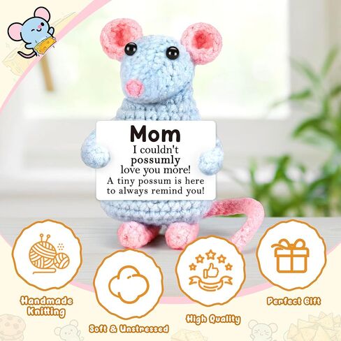 LEJIAJINW Emotional Cheer Up Inspirational Gifts for Women Friends Sister Birthday Ideas, Mini Cute Positive Crochet Opossum Funny Fathers Day for Him Men Boyfriend Dad Husband Anniversary Valentines in Kuwait