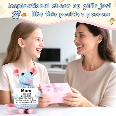 LEJIAJINW Emotional Cheer Up Inspirational Gifts for Women Friends Sister Birthday Ideas, Mini Cute Positive Crochet Opossum Funny Fathers Day for Him Men Boyfriend Dad Husband Anniversary Valentines in Kuwait