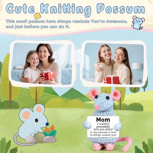 LEJIAJINW Emotional Cheer Up Inspirational Gifts for Women Friends Sister Birthday Ideas, Mini Cute Positive Crochet Opossum Funny Fathers Day for Him Men Boyfriend Dad Husband Anniversary Valentines in Kuwait