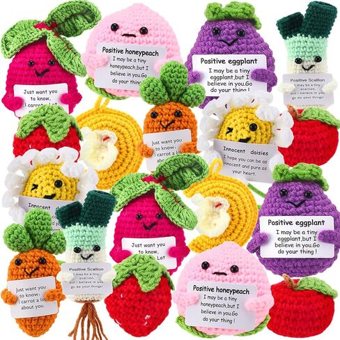 18 Pcs Positive Fruit Sunflower Emotional Crochet Dolls Bulk Support Encouragement Emotional Knitted Crochet Gifts with Positive Words for Friends Coworker Decorations for Home Office in Kuwait