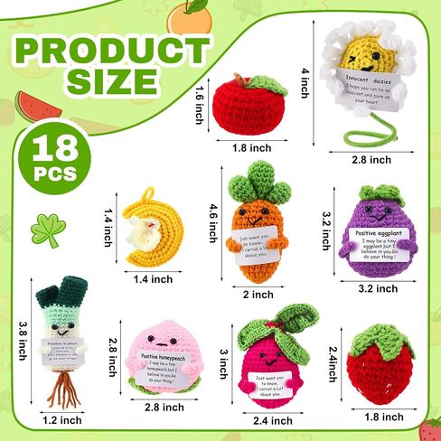 18 Pcs Positive Fruit Sunflower Emotional Crochet Dolls Bulk Support Encouragement Emotional Knitted Crochet Gifts with Positive Words for Friends Coworker Decorations for Home Office in Kuwait
