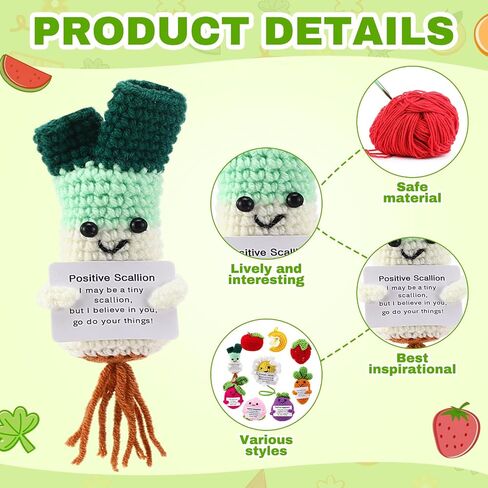 18 Pcs Positive Fruit Sunflower Emotional Crochet Dolls Bulk Support Encouragement Emotional Knitted Crochet Gifts with Positive Words for Friends Coworker Decorations for Home Office in Kuwait