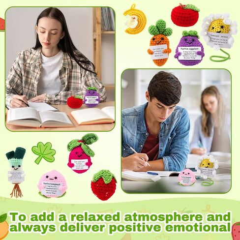 18 Pcs Positive Fruit Sunflower Emotional Crochet Dolls Bulk Support Encouragement Emotional Knitted Crochet Gifts with Positive Words for Friends Coworker Decorations for Home Office in Kuwait