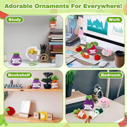 18 Pcs Positive Fruit Sunflower Emotional Crochet Dolls Bulk Support Encouragement Emotional Knitted Crochet Gifts with Positive Words for Friends Coworker Decorations for Home Office in Kuwait