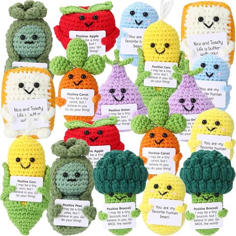18 Pcs Positive Fruit Sunflower Emotional Crochet Dolls Bulk Support Encouragement Emotional Knitted Crochet Gifts with Positive Words for Friends Coworker Decorations for Home Office in Kuwait