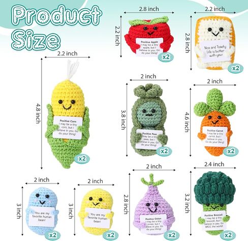 18 Pcs Positive Fruit Sunflower Emotional Crochet Dolls Bulk Support Encouragement Emotional Knitted Crochet Gifts with Positive Words for Friends Coworker Decorations for Home Office in Kuwait