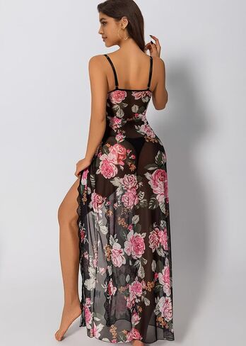 Women Lingerie Lace Babydoll Chemise Nightwear Sexy Mesh Nightdress Side Split Nightgown in Kuwait