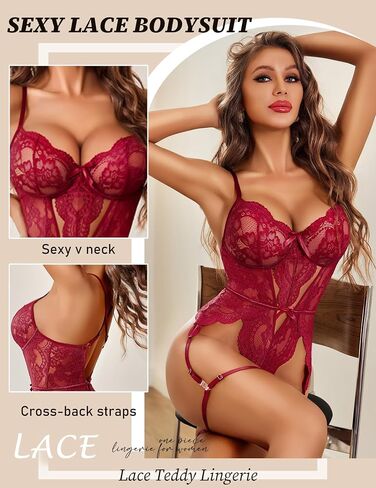 Avidlove Womens Lingerie Floral Lace Bodysuit Cross-Back Straps Teddy One Piece Babydoll S-XXL in Saudi Arabia