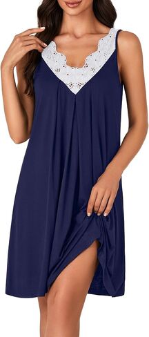 LYANER Women's Nightgown V Neck Lace Trim Chemise Sleepwear Lingerie Tank Dress Nightwear in Saudi Arabia