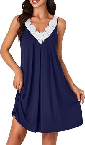 LYANER Women's Nightgown V Neck Lace Trim Chemise Sleepwear Lingerie Tank Dress Nightwear in Saudi Arabia