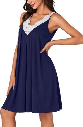 LYANER Women's Nightgown V Neck Lace Trim Chemise Sleepwear Lingerie Tank Dress Nightwear in Saudi Arabia