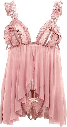 Women's Lingerie Sexy Teddy Lingerie Lace Babydoll Sleepwear V Neck Mesh Chemise Open Front Negligee Christmas Wedding in Saudi Arabia