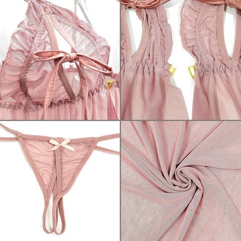 Women's Lingerie Sexy Teddy Lingerie Lace Babydoll Sleepwear V Neck Mesh Chemise Open Front Negligee Christmas Wedding in Saudi Arabia