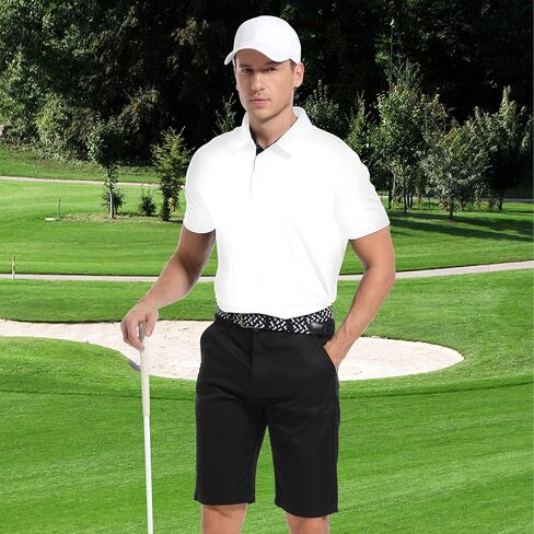 Mens Golf Shirt Short Sleeve Moisture Wicking Dry Fit Performance Casual Solid Collared Golf Polo Shirts for Men in Kuwait