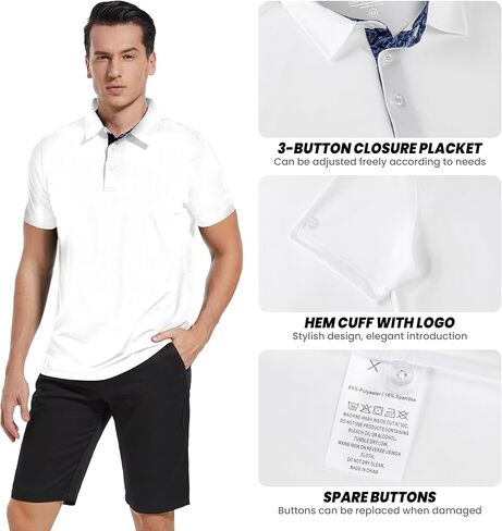 Mens Golf Shirt Short Sleeve Moisture Wicking Dry Fit Performance Casual Solid Collared Golf Polo Shirts for Men in Kuwait