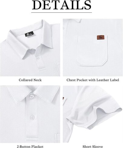 GEEK LIGHTING Mens Waffle Texture Polo Shirts Short Sleeve Casual T-Shirts Moisture Wicking Collared Golf Shirt with Pocket in Kuwait