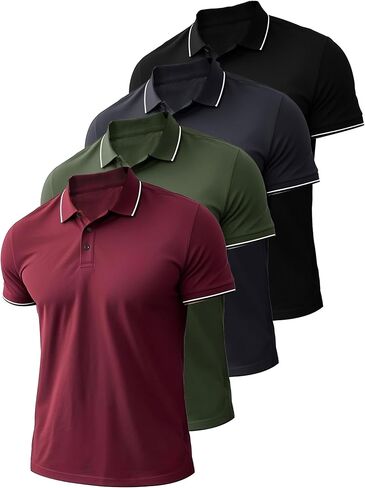 4 Pack Mens Polo Shirts Short Sleeve Moisture Wicking Golf Polo Athletic Collared Shirt Tennis T-Shirt Tops in Kuwait