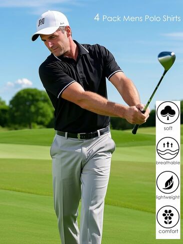 4 Pack Mens Polo Shirts Short Sleeve Moisture Wicking Golf Polo Athletic Collared Shirt Tennis T-Shirt Tops in Kuwait