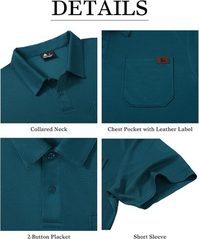 GEEK LIGHTING Mens Waffle Texture Polo Shirts Short Sleeve Casual T-Shirts Moisture Wicking Collared Golf Shirt with Pocket in Kuwait