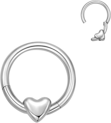 ASTM F136 Titanium Heart Ring Ring Hoops 16g الحاجز حلقات أنف نقرات نقرة على الشفاه الحلزونية Tragus daith الفص الغضروف in Saudi Arabia