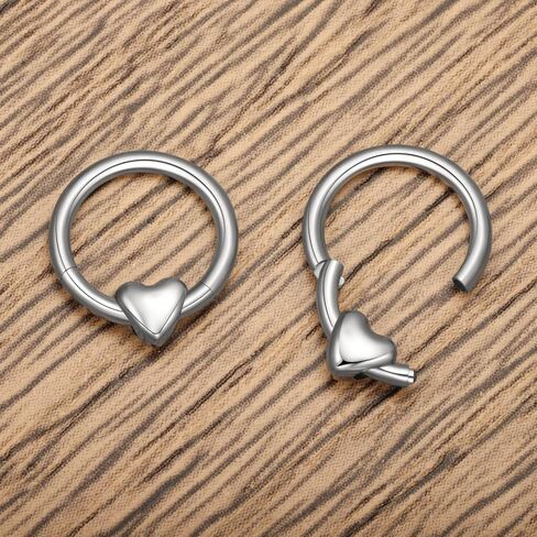 ASTM F136 Titanium Heart Ring Ring Hoops 16g الحاجز حلقات أنف نقرات نقرة على الشفاه الحلزونية Tragus daith الفص الغضروف in Saudi Arabia