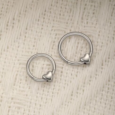 ASTM F136 Titanium Heart Nose Ring Hoops 16G Septum Hinged Nose Rings Click Ring for Lip Helix Tragus Daith Rook Cartilage Lobe Earrings Conch Piercing Jewelry Hypoallergenic for Women Men in Saudi Arabia