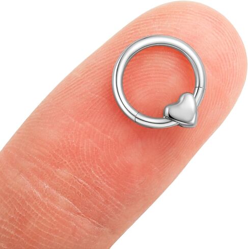 ASTM F136 Titanium Heart Ring Ring Hoops 16g الحاجز حلقات أنف نقرات نقرة على الشفاه الحلزونية Tragus daith الفص الغضروف in Saudi Arabia