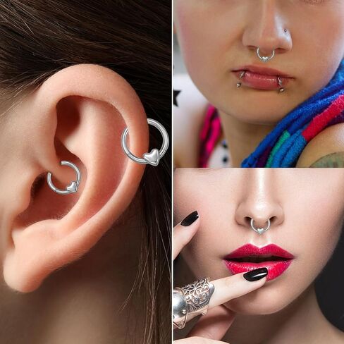 ASTM F136 Titanium Heart Ring Ring Hoops 16g الحاجز حلقات أنف نقرات نقرة على الشفاه الحلزونية Tragus daith الفص الغضروف in Saudi Arabia