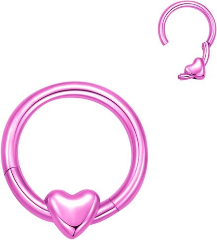 ASTM F136 Titanium Heart Nose Ring Hoops 16G Septum Hinged Nose Rings Click Ring for Lip Helix Tragus Daith Rook Cartilage Lobe Earrings Conch Piercing Jewelry Hypoallergenic for Women Men in Saudi Arabia