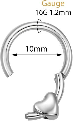 ASTM F136 Titanium Heart Ring Ring Hoops 16g الحاجز حلقات أنف نقرات نقرة على الشفاه الحلزونية Tragus daith الفص الغضروف in Saudi Arabia