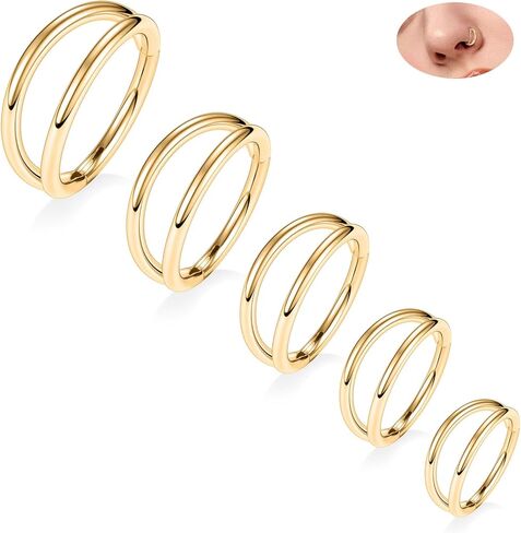 PEAKLINK 5 PCS Double Nose Hoop Rings Sets Conch Hoop Earring Surgical Steel Cartilage Helix Piercing 20G 18G 16G Septum Ring Earlobe Daith Jewelry Rook Tragus Hoop Earrings 6mm to 10mm in Kuwait
