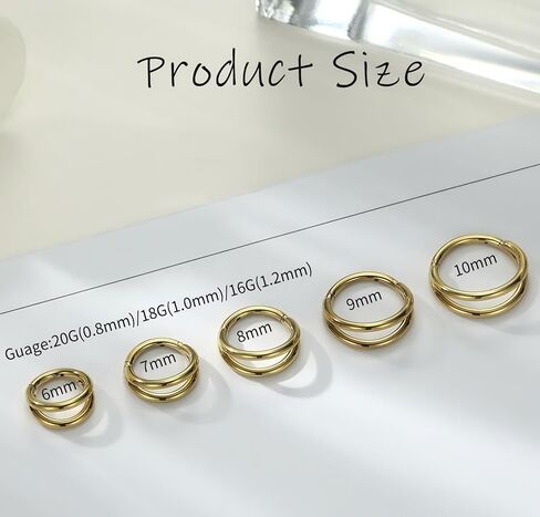 PEAKLINK 5 PCS Double Nose Hoop Rings Sets Conch Hoop Earring Surgical Steel Cartilage Helix Piercing 20G 18G 16G Septum Ring Earlobe Daith Jewelry Rook Tragus Hoop Earrings 6mm to 10mm in Kuwait