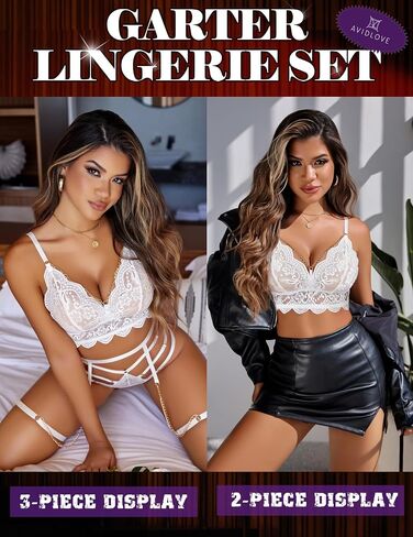 Avidlove Women's Lingerie Set 3 Piece Garter Lingerie Lace Bra and Panty Set S-XXL in Saudi Arabia