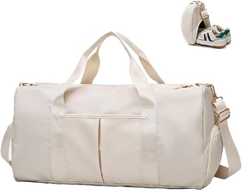 Women Gym Bag with Separation for Wet and Dry, Shoe Storage, Waterproof Travel Duffle Bag for Gym, Swimming, Yoga, Sports (Beige) in Saudi Arabia