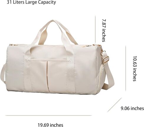 Women Gym Bag with Separation for Wet and Dry, Shoe Storage, Waterproof Travel Duffle Bag for Gym, Swimming, Yoga, Sports (Beige) in Saudi Arabia