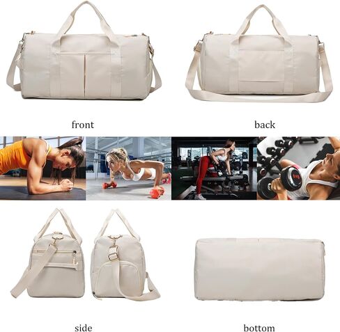 Women Gym Bag with Separation for Wet and Dry, Shoe Storage, Waterproof Travel Duffle Bag for Gym, Swimming, Yoga, Sports (Beige) in Saudi Arabia