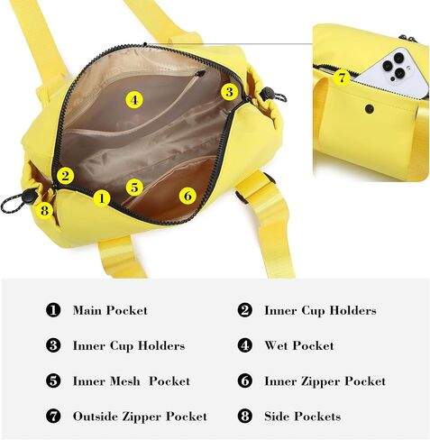 Small Gym Bag For Women Mini Gym Duffle Bag with Wet Compartment Waterproof Sports（Lemon Yellow Small） in Saudi Arabia