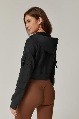 QINSEN Hoodies for Women Full Zip Up Cropped Jacket Long Sleeves with Cargo Pockets Sweatshirts Tops in Saudi Arabia