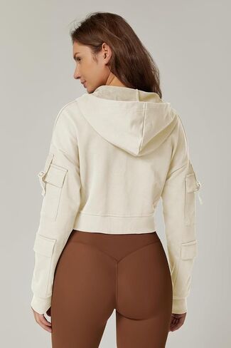 QINSEN Hoodies for Women Full Zip Up Cropped Jacket Long Sleeves with Cargo Pockets Sweatshirts Tops in Saudi Arabia