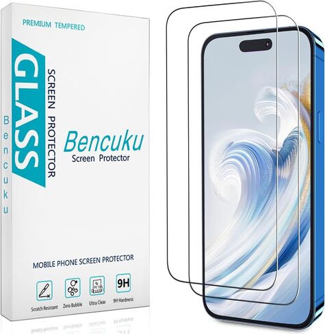 by HPTech (2-Pack) Screen Protector for iPhone 15 Tempered Glass 6.1-inch, Easy to Install, Bubble Free, 9H Hardness in Kuwait