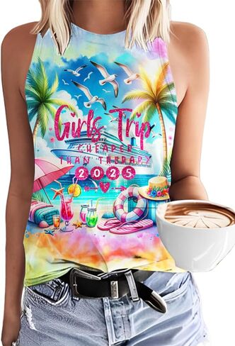 jusgai Girls Trip 2025 Tank Tops for Women Hawaiian Coconut Tree Vintage Tee Summer Vacation Tie Dye Sleeveless Tops in Saudi Arabia