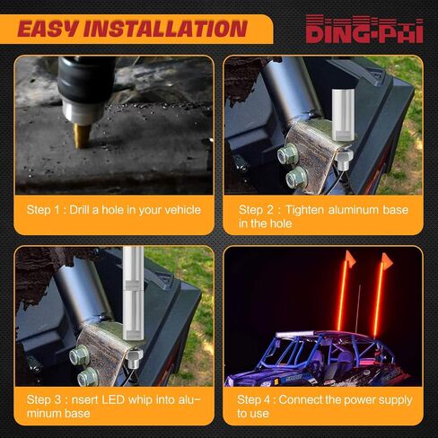 4ft LED LID WHIP ، DING.PAI 1.2M LED RED LED HODENNA FLUST FOR UTV ATV RZR CAN-AM OFF-ROAD TRACK (1 PC) in Kuwait