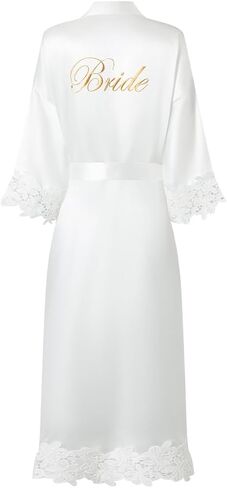 Women's Long Bride Bridesmaid Robes with Lace Trim Embroidery Bridal Silky Satin Kimono Wedding Party Bathrobe in Saudi Arabia