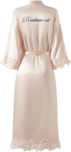 Women's Long Bride Bridesmaid Robes with Lace Trim Embroidery Bridal Silky Satin Kimono Wedding Party Bathrobe in Saudi Arabia