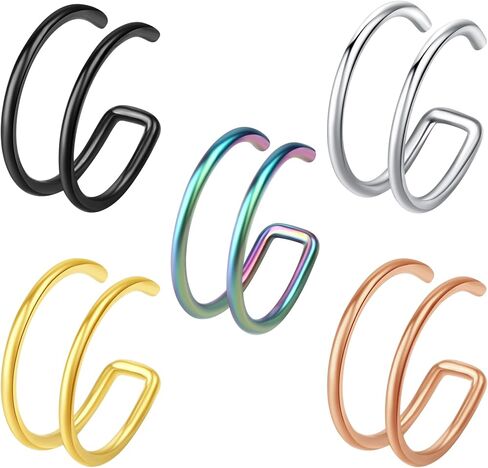2-6 Pcs 18G 20G Nose Rings Hoops Nose Piercings Nose Piercing Jewelry Fake Nose Ring Fake Piercings Septum Double Hoop Nose Ring Hoop Lip Nose Rings for Women Clip On Helix Cartilage Hoop Earrings in Saudi Arabia