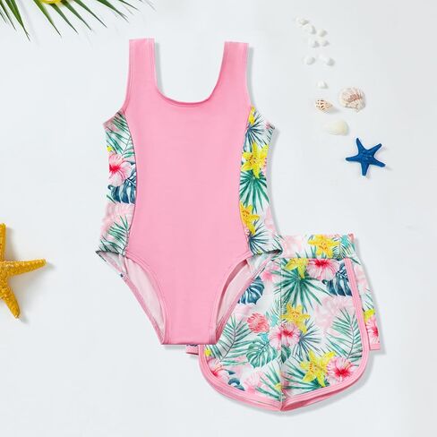 U·nikaka Baby Girls One Piece Swimsuits with Boyshorts Toddler Bathing Suit Little Girls Swimsuits Summer Swimwear 2-6Y in Saudi Arabia