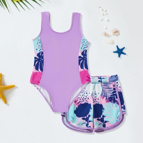 U·nikaka Baby Girls One Piece Swimsuits with Boyshorts Toddler Bathing Suit Little Girls Swimsuits Summer Swimwear 2-6Y in Saudi Arabia